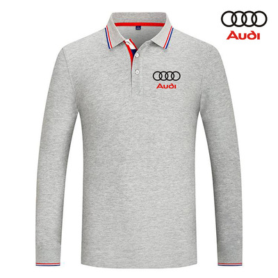 2022 Polo Audi Homme Manche Longue Col Contrasté Coton Piqué Slim Fit